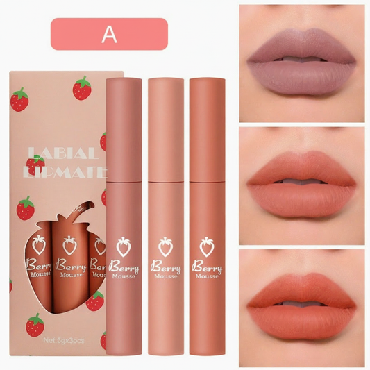 Set de 3 labiales mate de larga duración sin pegajosidad
