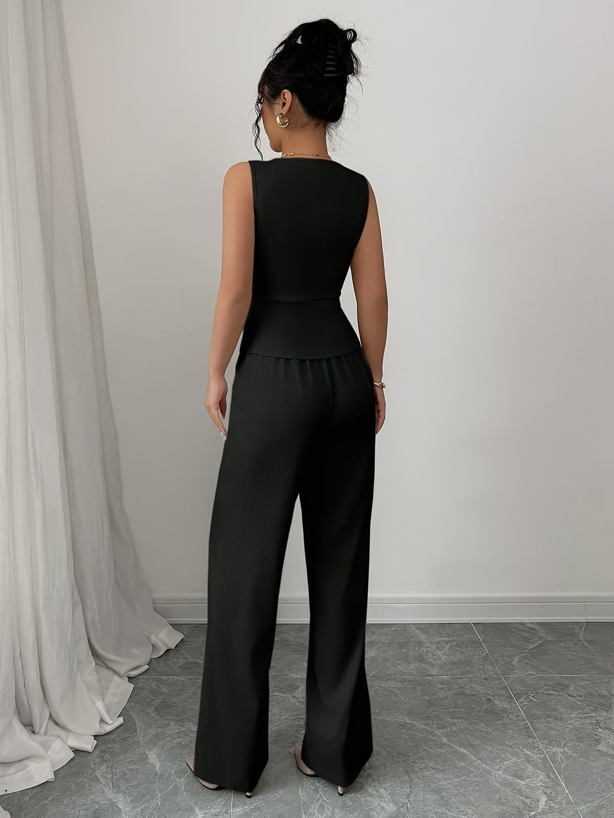 Conjunto elegante de chaleco sin mangas y pantalones de mujer, ropa de oficina de verano