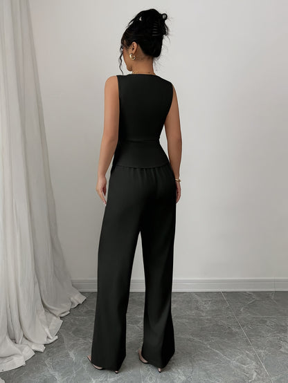 Conjunto elegante de chaleco sin mangas y pantalones de mujer, ropa de oficina de verano