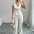 Conjunto elegante de chaleco sin mangas y pantalones de mujer, ropa de oficina de verano