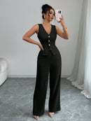 Conjunto elegante de chaleco sin mangas y pantalones de mujer, ropa de oficina de verano