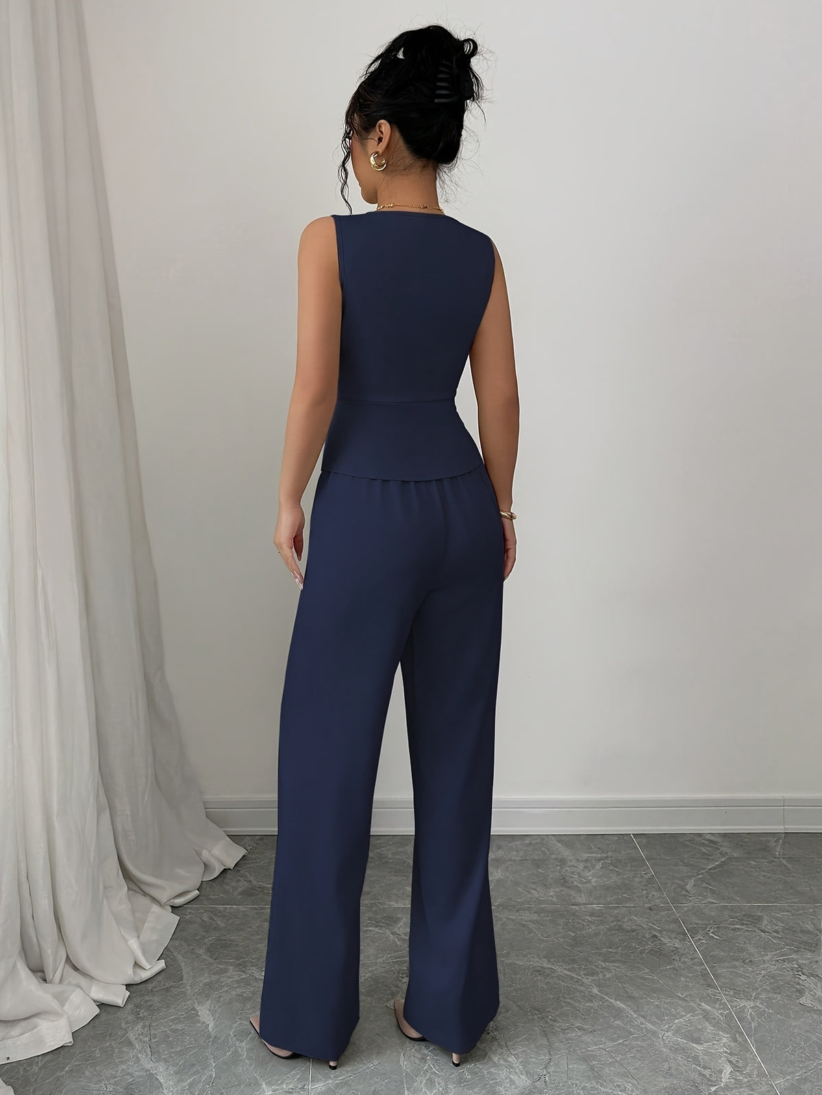 Conjunto elegante de chaleco sin mangas y pantalones de mujer, ropa de oficina de verano