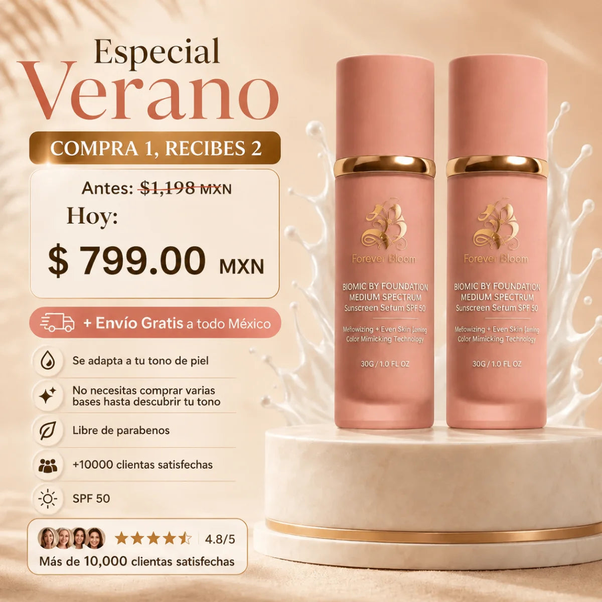 Forever Bloom® Base 4 en 1 con Antiedad y SPF 50 — Compra 1 y Llévate 2