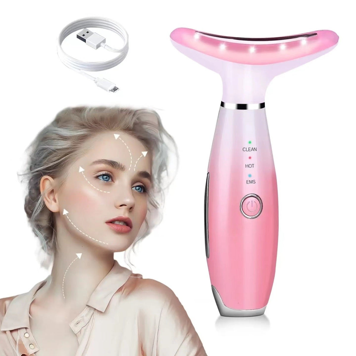 Dispositivo Facial y de Cuello con Luz LED – Terapia de Rejuvenecimiento con Microcorriente, Calor y Vibración