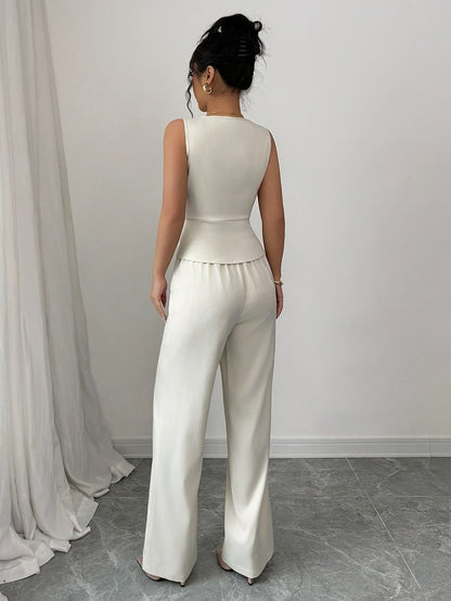 Conjunto elegante de chaleco sin mangas y pantalones de mujer, ropa de oficina de verano